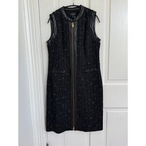 Donna Karan, Zip-up Tweed and Faux Leather Dress, Size 8
